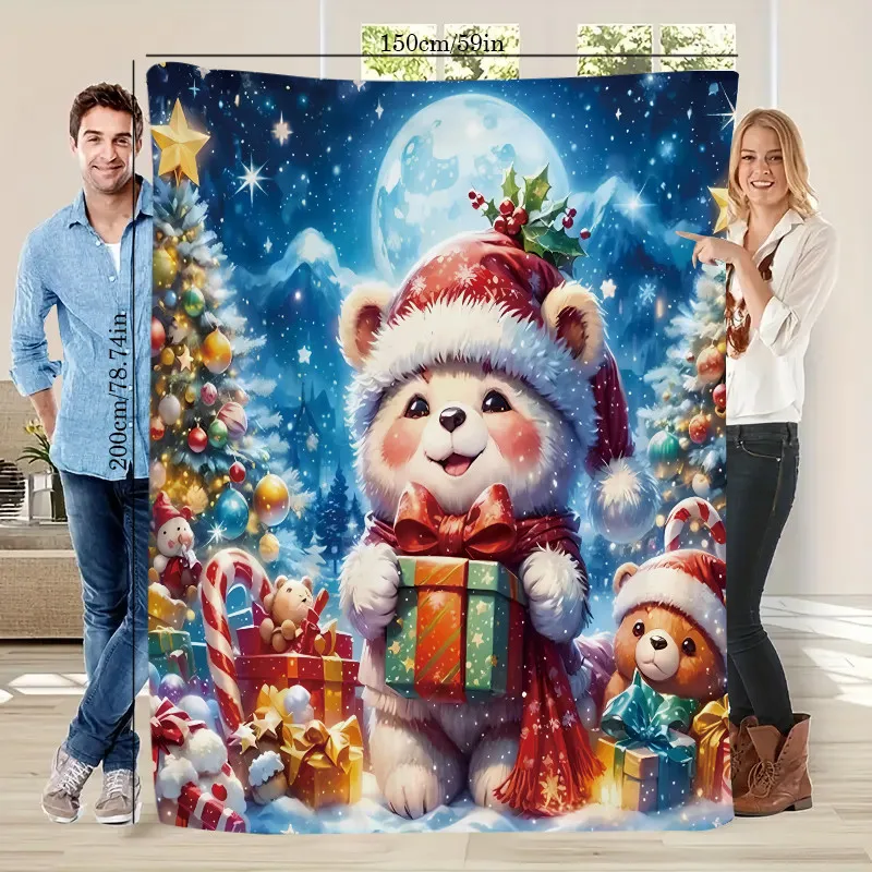 

Одеяло с рождественским медведем — уютный мягкий фланелевой плед