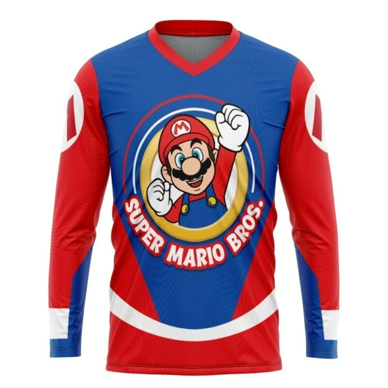 Cartoon Super Mario V-neck Long Sleeved Shirt Adult Men's and Women's Home 3D Printed Breathable Sports Quick Drying T-shirt