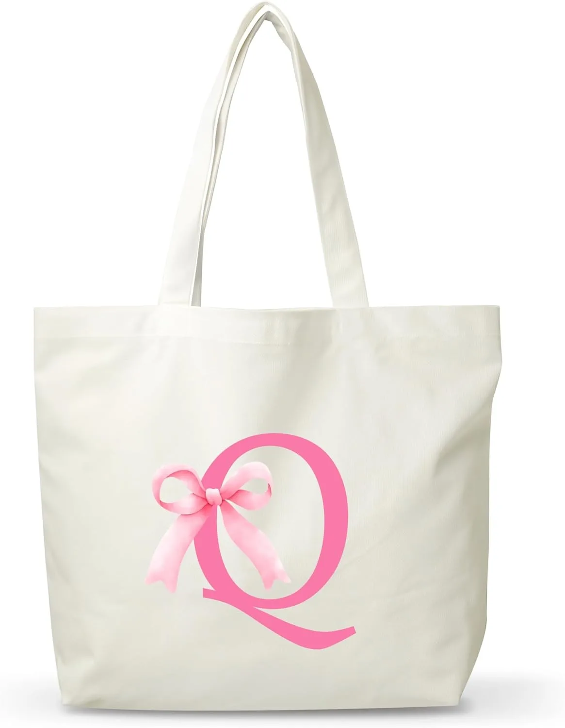 

Elegant and Sweet Beige Canvas Shoulder Bag with Pink Letter U Bow Handbag Suitable for Girls' Casual Daily Commuting Tote Bag