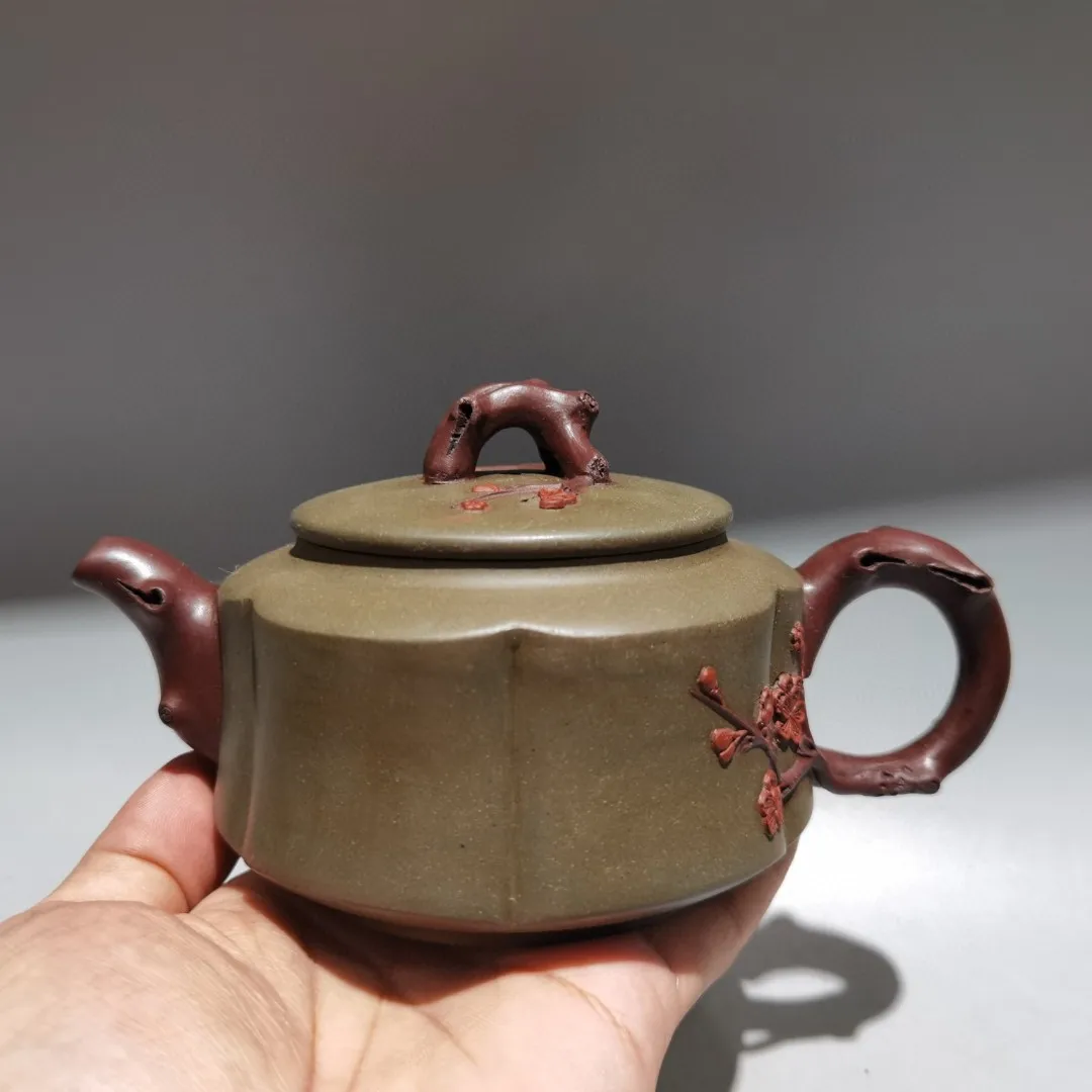 

7"Chinese Yixing Purple Clay Teapot Plum blossom Stump shape Two tone teapot Kettle Teapot Flagon Amass wealth Ornaments