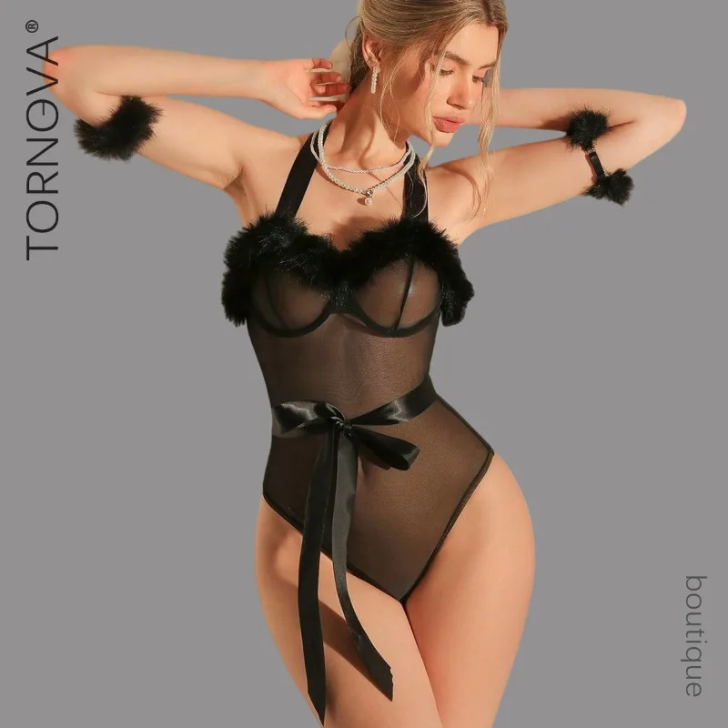 

Эротическое плюшевое боди Tornova с лямками, прозрачное, без спинки, моделирующее фигуру, соблазнительное, с вырезами, для женщин, комплект интимного белья