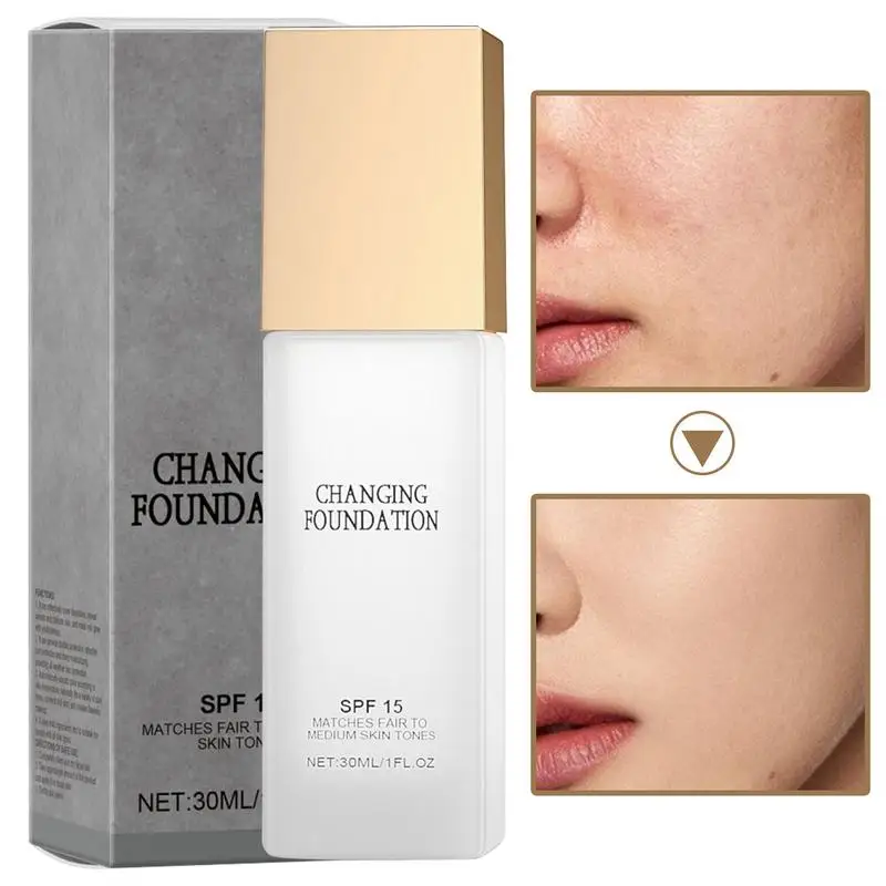 30ml 컬러 체인지 파운데이션 Spf 15 오일 컨트롤 방수 땀 방지 매트 모이스춰 라이징 페이스 메이크업 풀 커버리지 파운데이션
