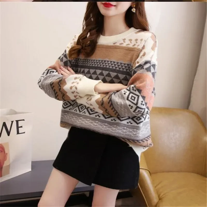 

Sweater female art retro 2023 new fashion autumn and winter student Japanese diamond jacquard pullover sweater