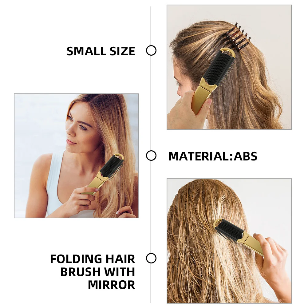 

4Pcs Portable Folding Hair Brush with Mini Mirror Lightweight Detangling Scalp Massage Travel Pocket Hair Brush