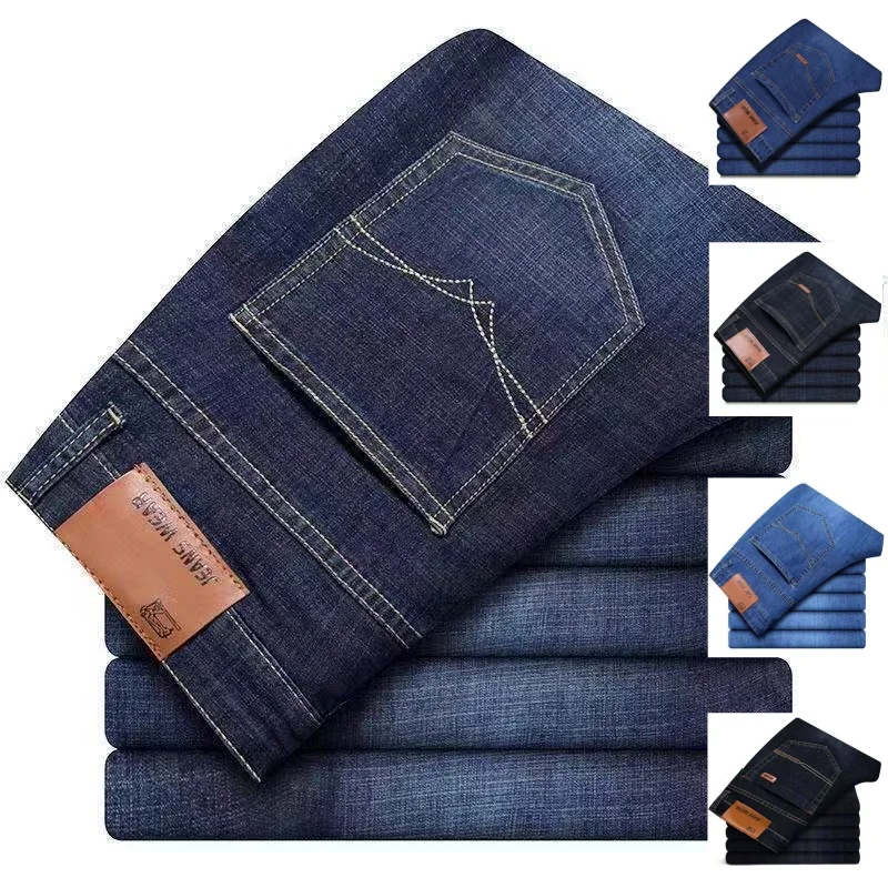 

Модные мужские джинсы, эластичные прямые брюки, повседневные облегающие джинсовые брюки, мужские брендовые роскошные дизайнерские деловые классические брюки, большой размер