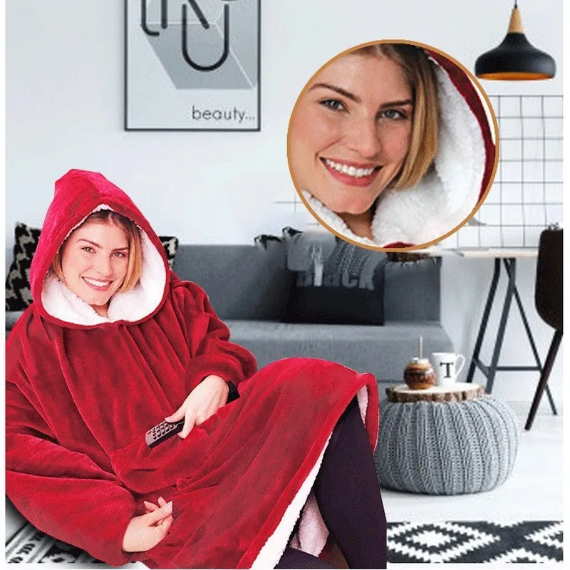 Winter Polyester Lazy Blanket Hooded Fleece Thickened TV Blanket Lazy Blanket Pajamas Sweatshirt