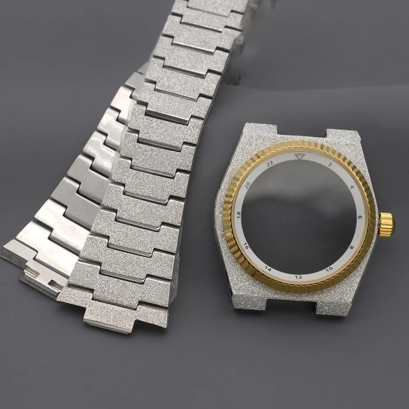 Silver Gold Watch Case Grit Nail Sand Effect Sapphire Glass 100M Waterproof Fit NH34 4R35 4R36 NH35 NH36 For Super Player PRX