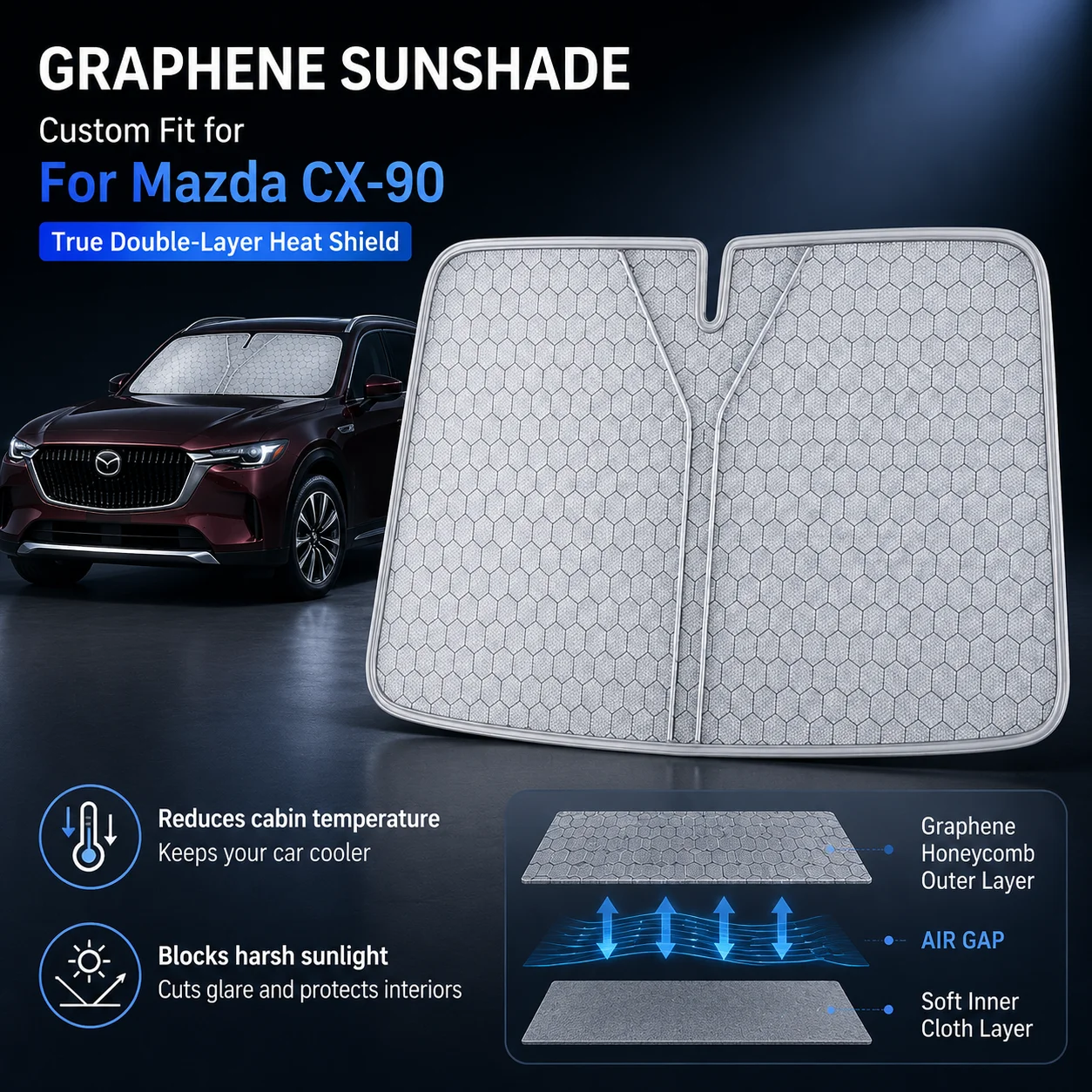 For Mazda CX-90 Graphene Windshield Sunshade Custom Fit Car Sunshade UV Sun Protection Car Accessories