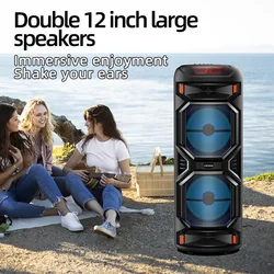 Peak Power 1200W Super Large Outdoor Bluetooth Speaker 8 Inch Double Horn Subwoofer Portable Wireless Column Bass Sound with Mic