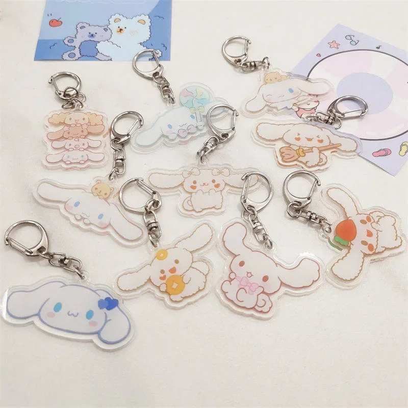 

Sanrio Cute Cinnamoroll Acrylic Keychain for Women Accessories Bag Pendant Key Ring Jewelry Girls Friends Christmas Trinket Gift