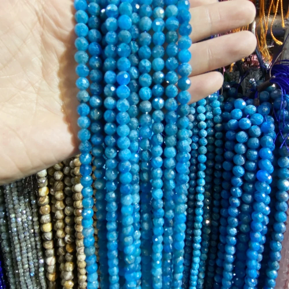 4 6 8 10 mm Natural Stone Beads Blue Apatite Labradorite Round Shape Faceted Loose Beads DIY Bracelet Necklace Jewelry Making