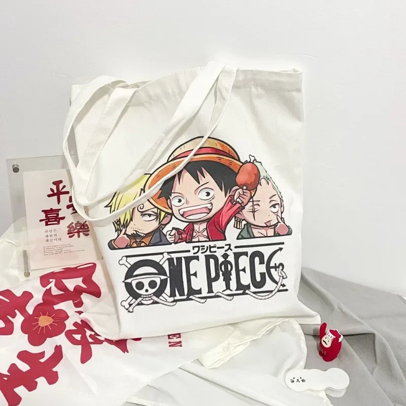 One Piece Luffy Shoulder Bag Canvas Tote Cartoon Anime Commuter Book Stationery Storage Bags Women Large Capacity Shopping Bag