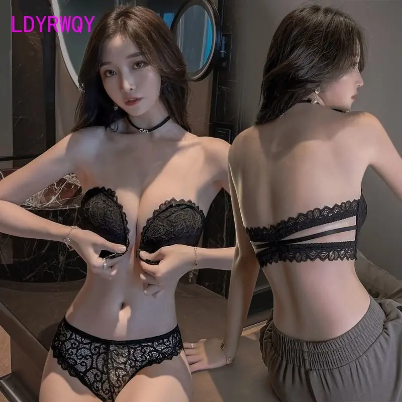 

Underwear without steel ring front buckle Women's gathered bra without shoulder strap anti-slip shoulder concealed bra 2 sets