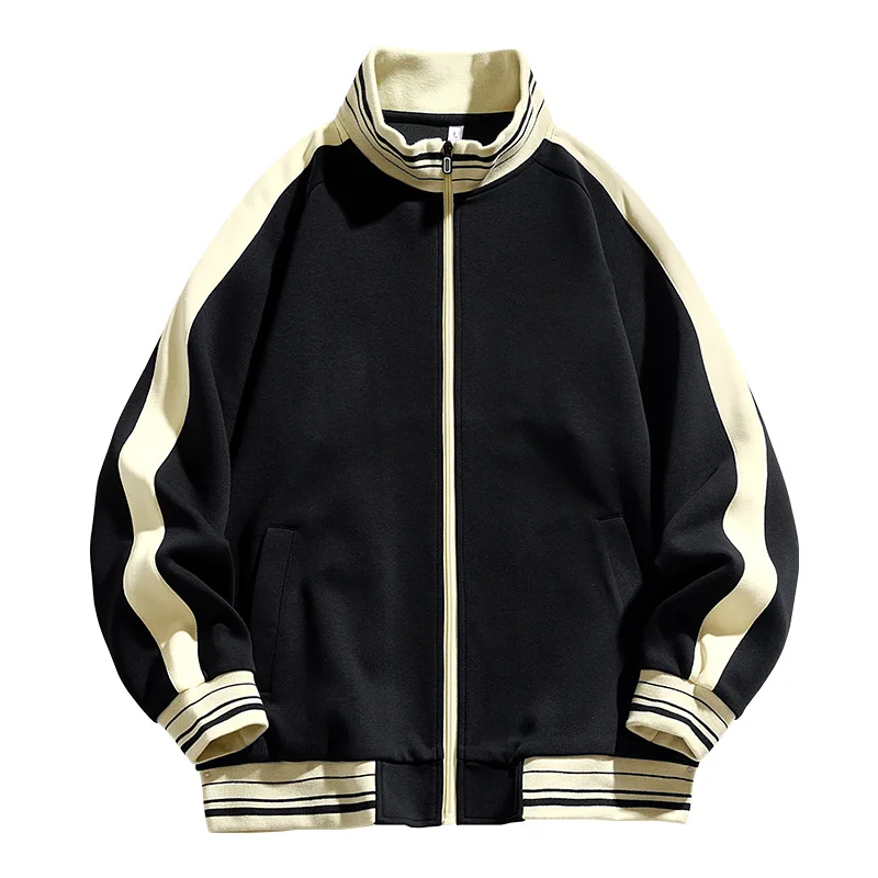 Jaqueta casual de zíper com gola Stand masculina, casaco solto com vitalidade juvenil, emendado, novo, coreano, primavera