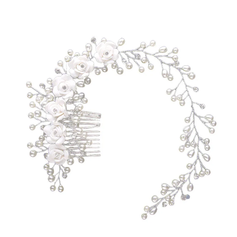 Peine de pelo de flores de perlas para novia, peineta romántica, accesorio para el cabello de boda para Festival, decoración de la cabeza de fiesta de boda