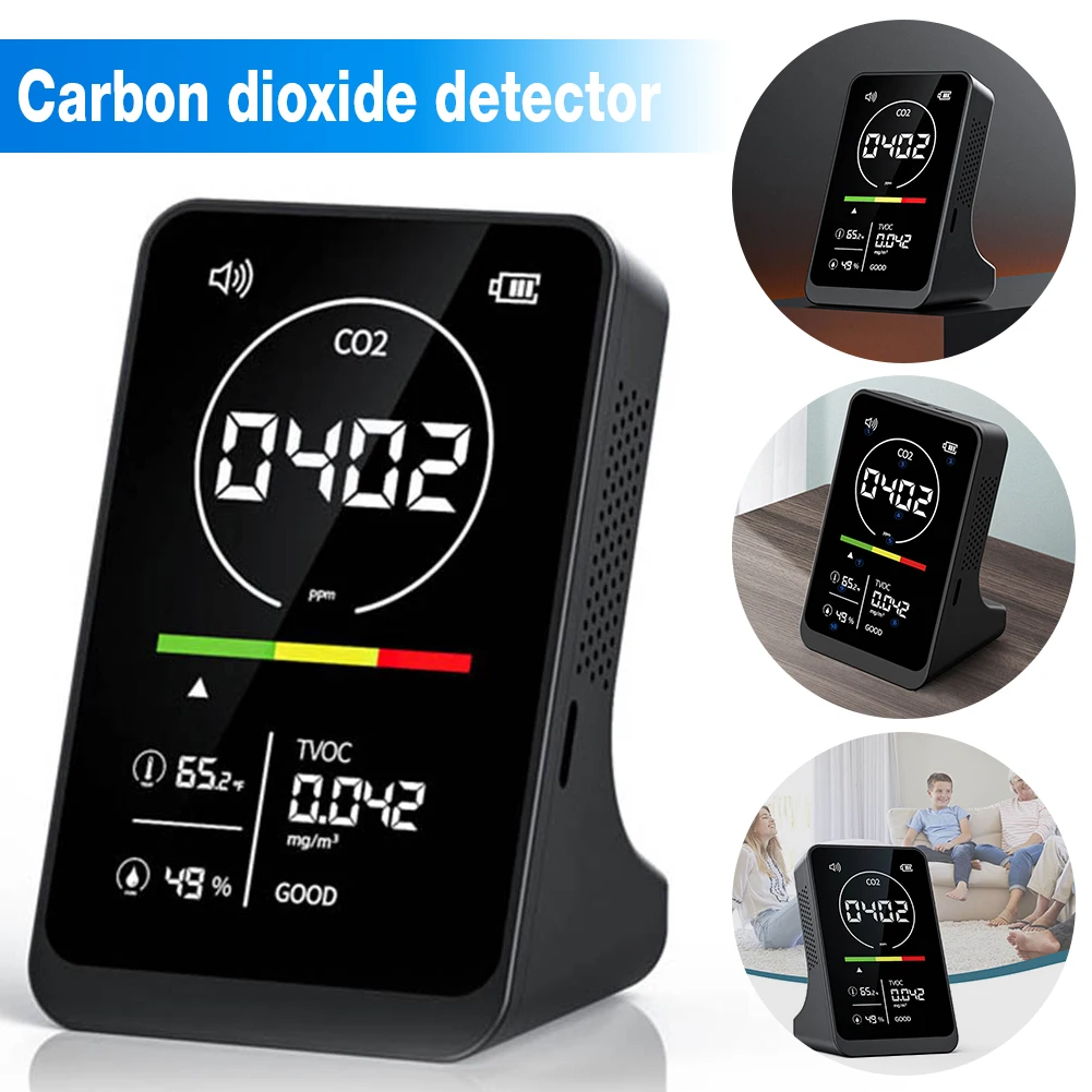 4 in 1 Digital Indoor Air Quality Monitor Multifunctional CO2 TVOC Temperature Humidity Monitor Portable Carbon Dioxide Detector