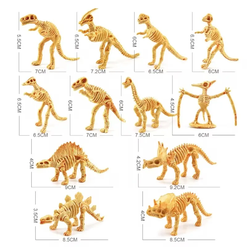 12Pcs Set Simulation Mini Jurassic Dinosaur Skeleton Archaeological Excavation Dinosaur Model Fossils Bones Toy Figures Kid Gift