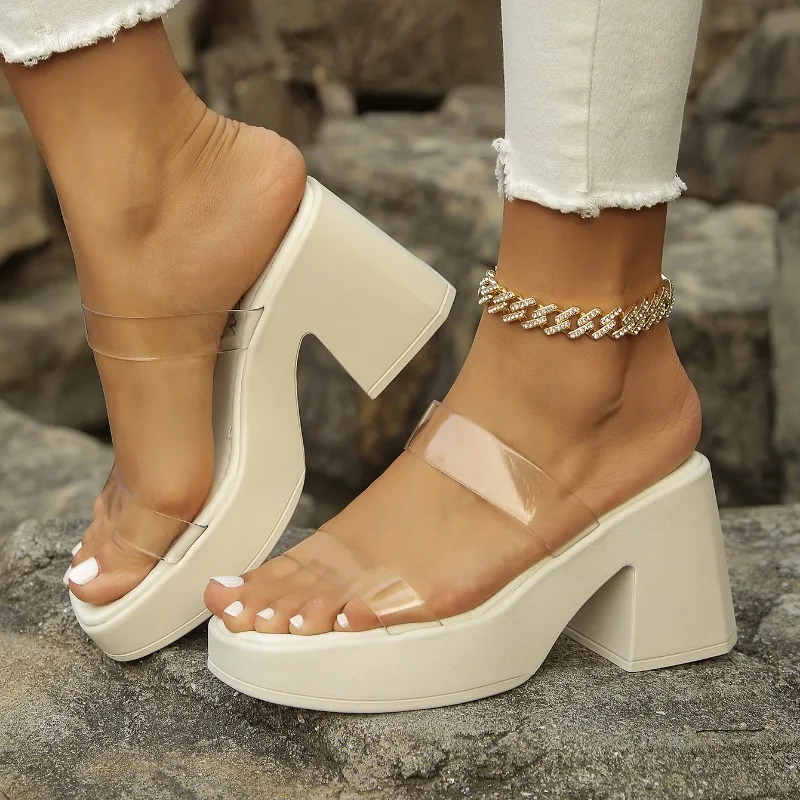 Women Wedges Sandals High Heels Shoes 2024 New Summer Beach Platform Sandals Femme Designer New Dress Crystal Slides Women