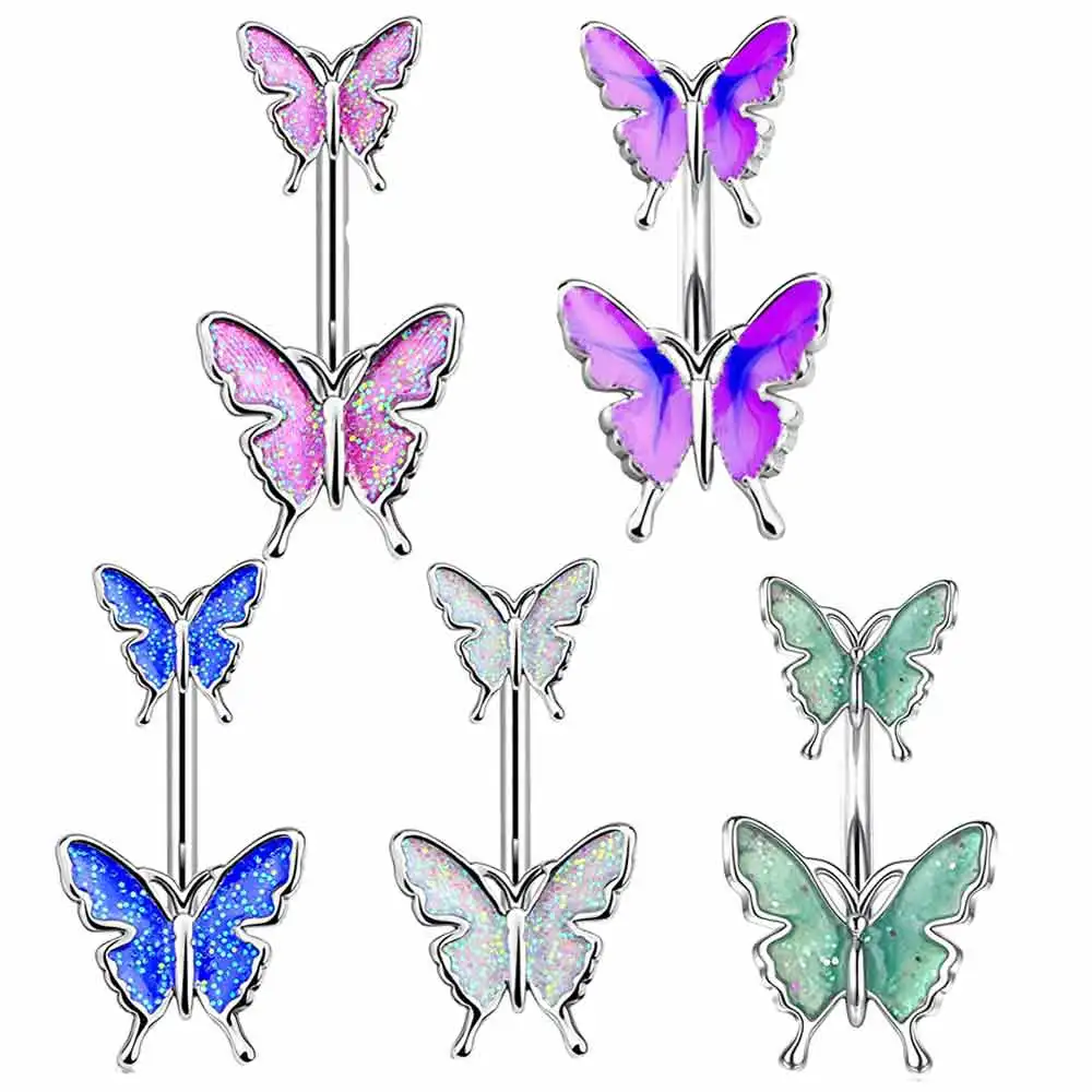 wholesales hot sales butterfly belly button rings 5 color avaible navel belly rings body piercing barbelly navel belly bar