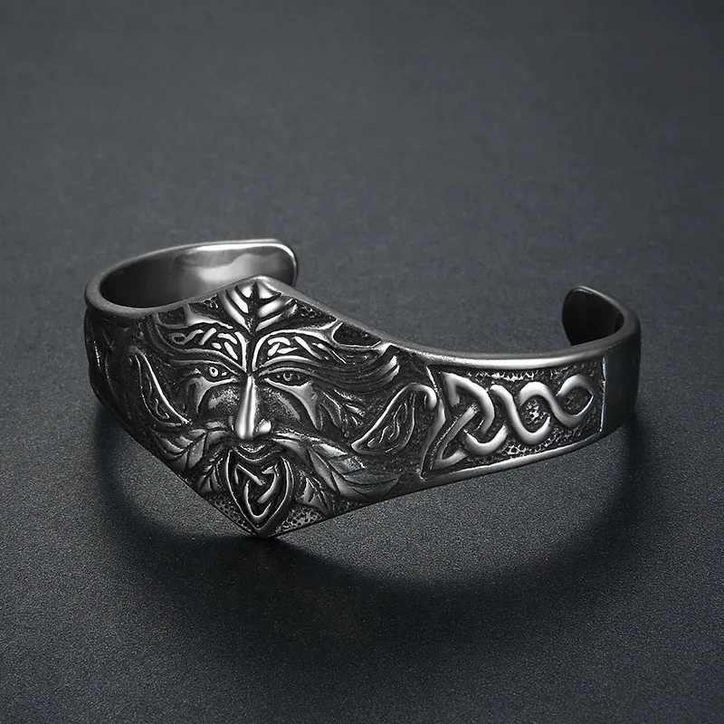 Cross-Border Best Seller in Europe and America Personalized Viking Nordic Myth Warrior Old Man's Head Bracelet Stainless Steel M