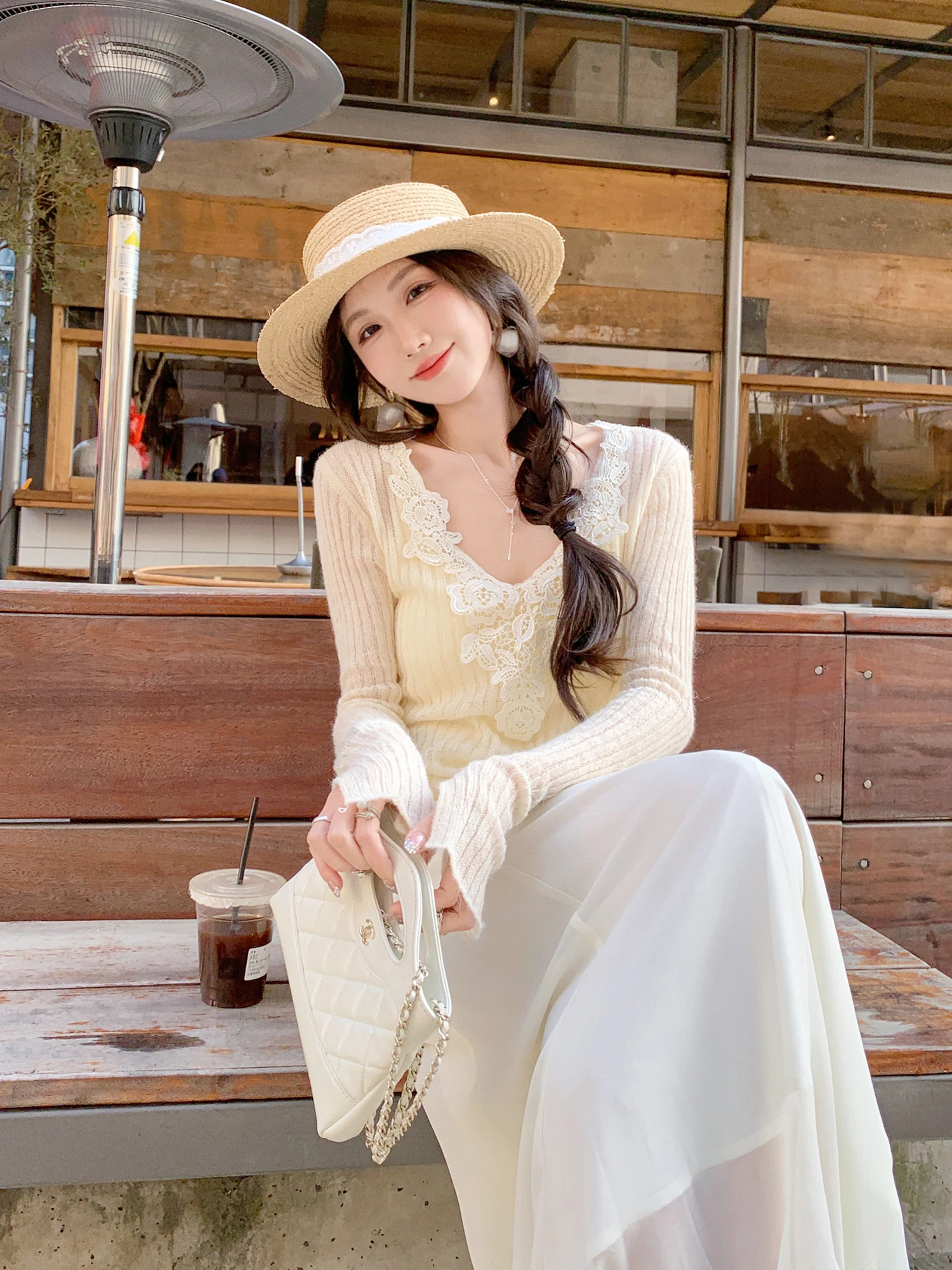 

Модный универсальный весенний свитер с V-образным вырезом и длинными рукавами, вязаный, в полоску, элегантный стиль, женский трикотаж из смесовой шерсти