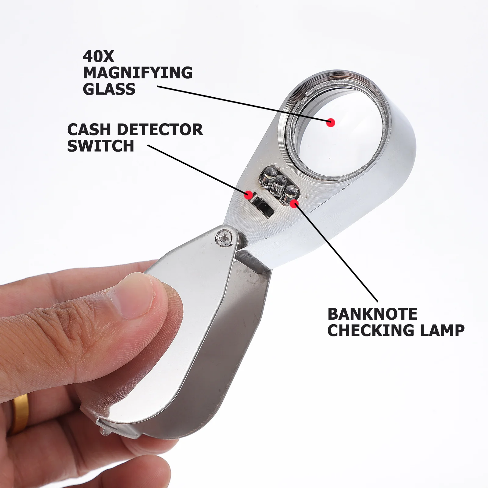 

1Pcs Metal Frame Folding Jewelry Loupe Magnifier for Stamp Jewelry Inspection LED Light Jewelers Loupe