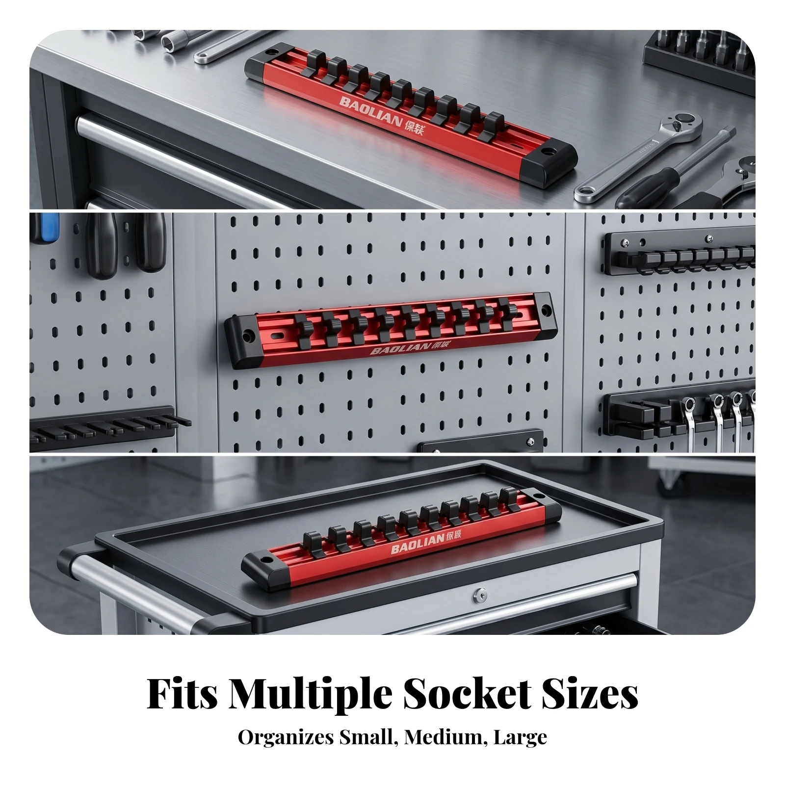 Socket Organizer Strip Red and Black Socket Strip Mounting Holes Wall Mount Ready