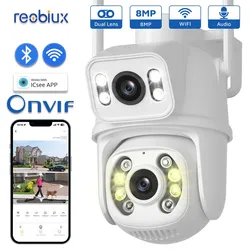 Reobiux Wifi PTZ Camera Outdoor Surveillance 8MP Dual Lens IP Cam CCTV Security Protection Dual Screen Camera With ICsee App