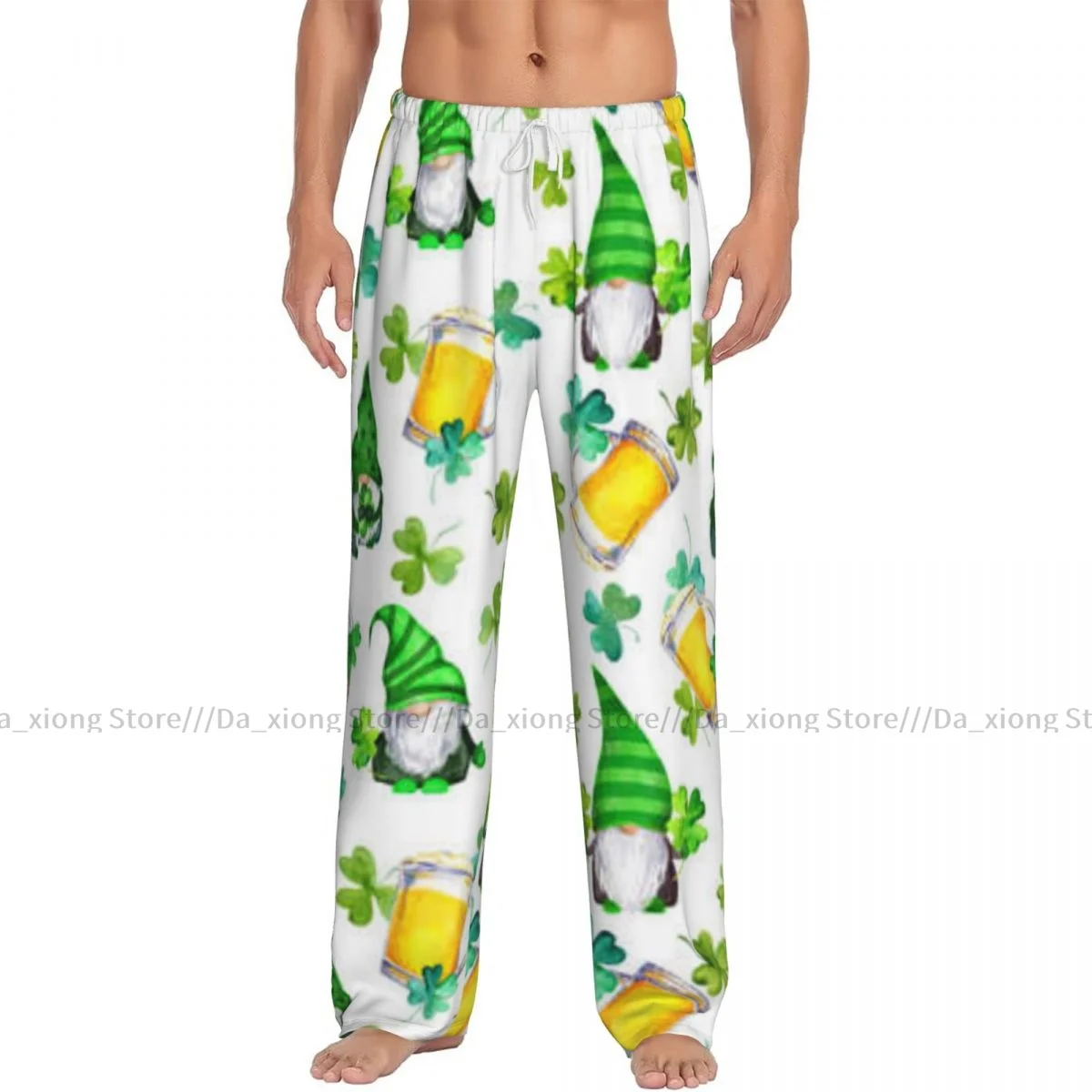 Men\'s Sleepwear Loose Sleep Pants Pajamas Saint Patrick Day Gnomes Lucky Leaf Beer Mugs Long Lounge Bottoms Casual Homewear