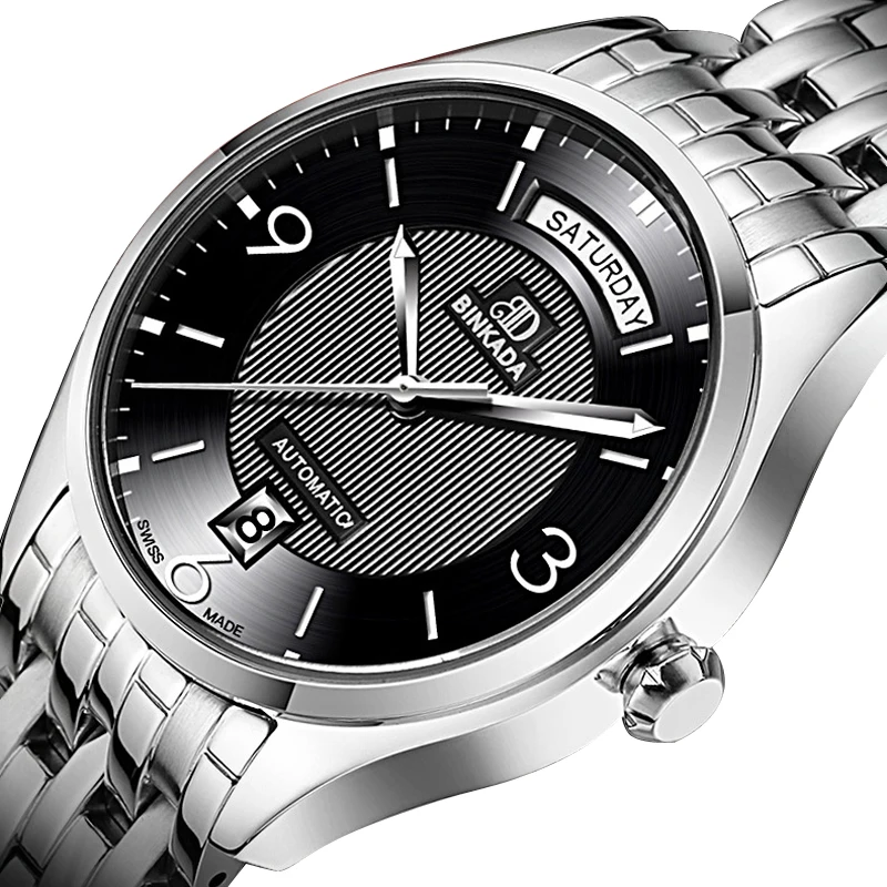 

BINKADA Brand Business Mechanical Watch Men High Quality Stainless Steel Waterproof Automatic Week Date Luxury Watches Mens