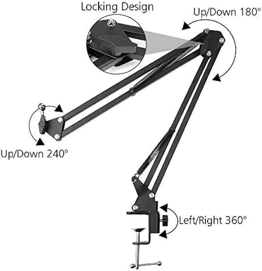 Overhead Video Stand Articulating Arm Phone Mount Overhead Table Top Mount Flexible 360° Rotation Cell Phone Clip Holder