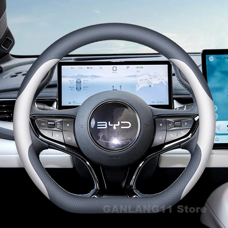 

Leather Car Steering Wheel Cover For BYD Seal 2025 Sealion 5 6 2022-2024 Non-slip Auto Steering Wheel BYD Seal Accessories