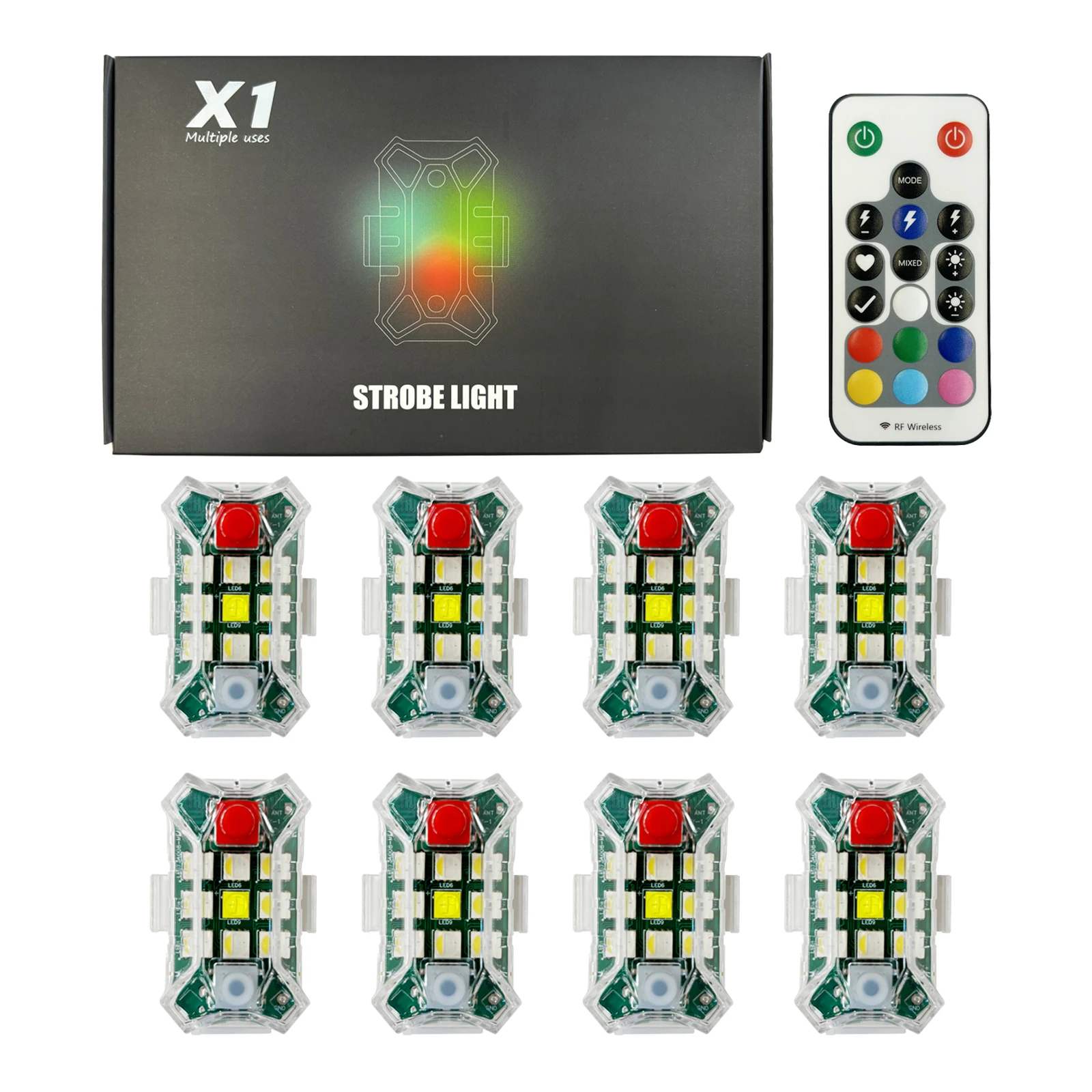 

8 шт. дистанционные мотоциклетные фонари X1 RC Drone Светодиодная вспышка Беспроводная лампа для RC Fix Wing Самолет Вертолет Предупреждающие огни