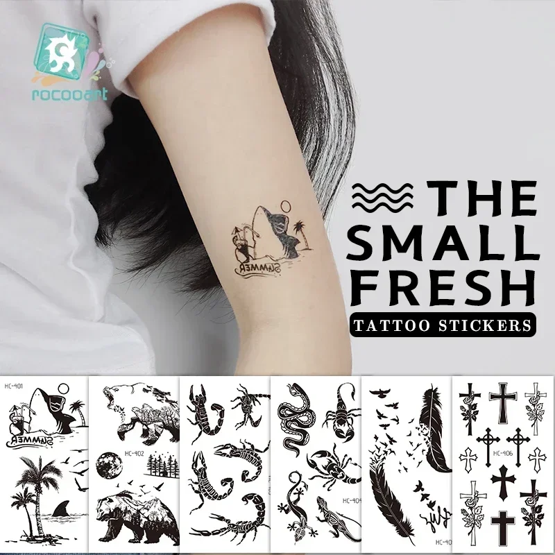  Bear Black Tattoos Temporary Finger Neck Fake Tattoo Sticker Planet Round Tatoos Body Art Arm Small Outspace Arrow Taty