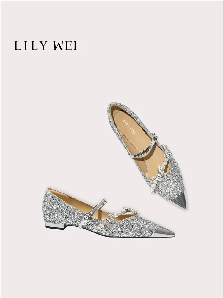

Весенние женские туфли на низком каблуке с пайетками, жемчугом и стразами в виде бабочек, для свадьбы и банкета, большие и маленькие размеры, расширенные, на плоской подошве