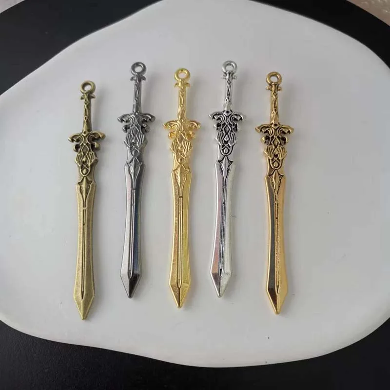 New Arrivaling 6Pcs 5Color 70*11mm Zinc Alloy Sword Charms For Jewelry Making DIY Handmade Weapons Pendant Charms