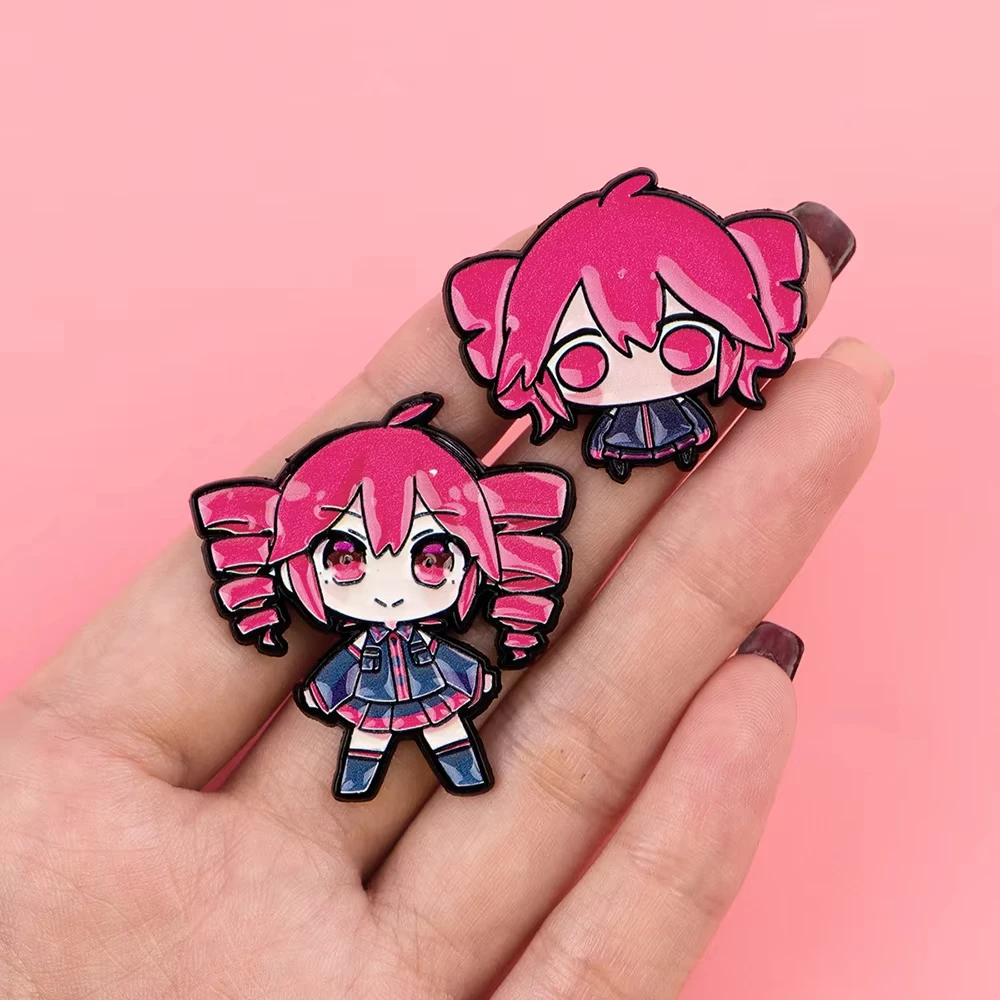2 broches de esmalte de anime de chicas lindas Kasane Teto, juego de broches de dibujos animados para abrigos, insignias de solapa de moda, regalo de joyería para amigos