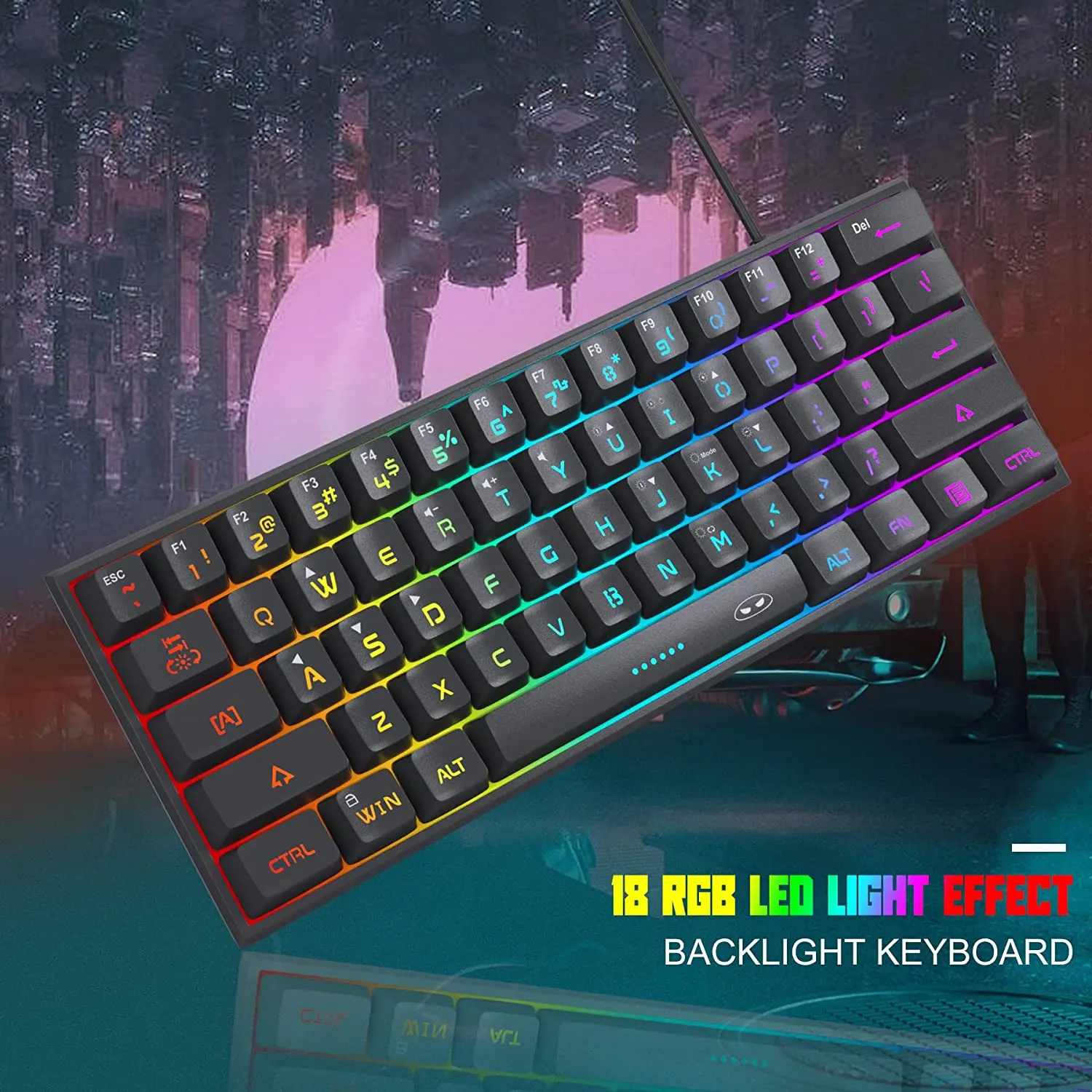 Imagem -02 - Magegee-mini Gaming e Teclado Office Ts91 tipo Keycap Impermeável Wired Rgb Backlit Teclado de Computador Compacto para Windows Mac 60