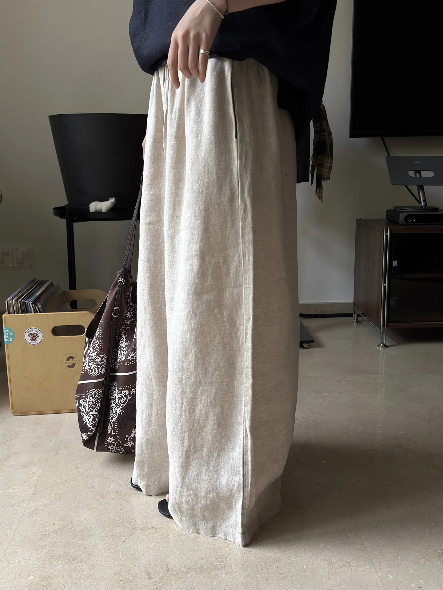 

Summer women's casual solid color high waist loose wide leg pants