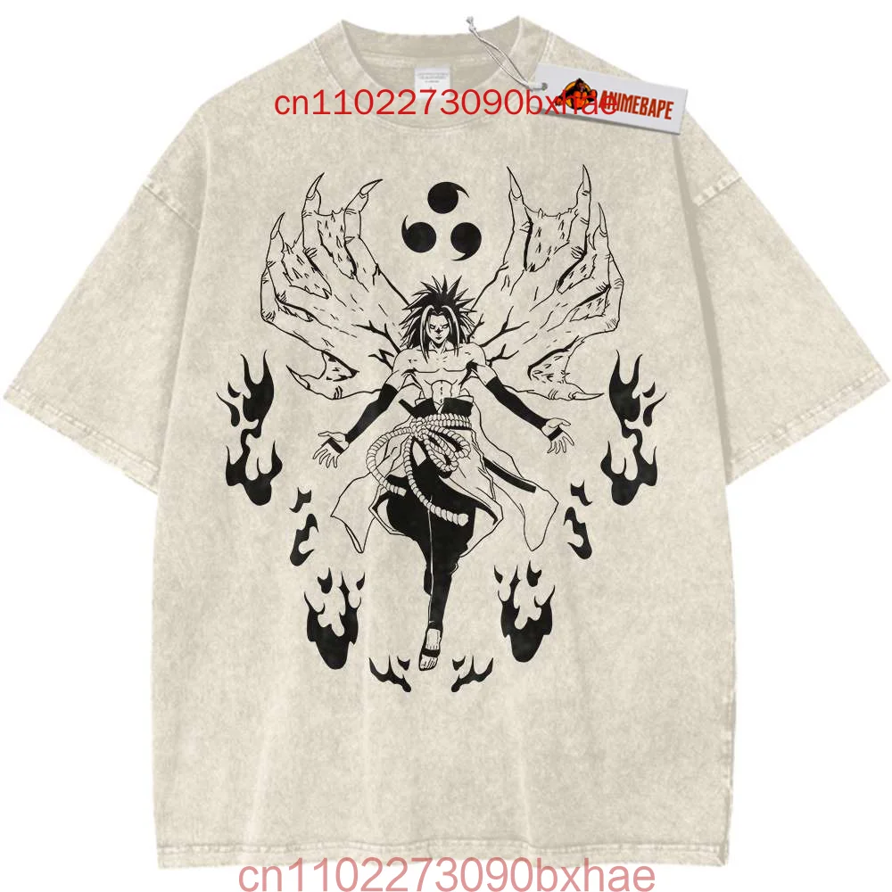 

2025 Fashion Y2K Harajuku Streetwear Washed Naruto Anime T-Shirt Naruto Cotton Men's Summer Short Sleeve Retro Old T-Shirt