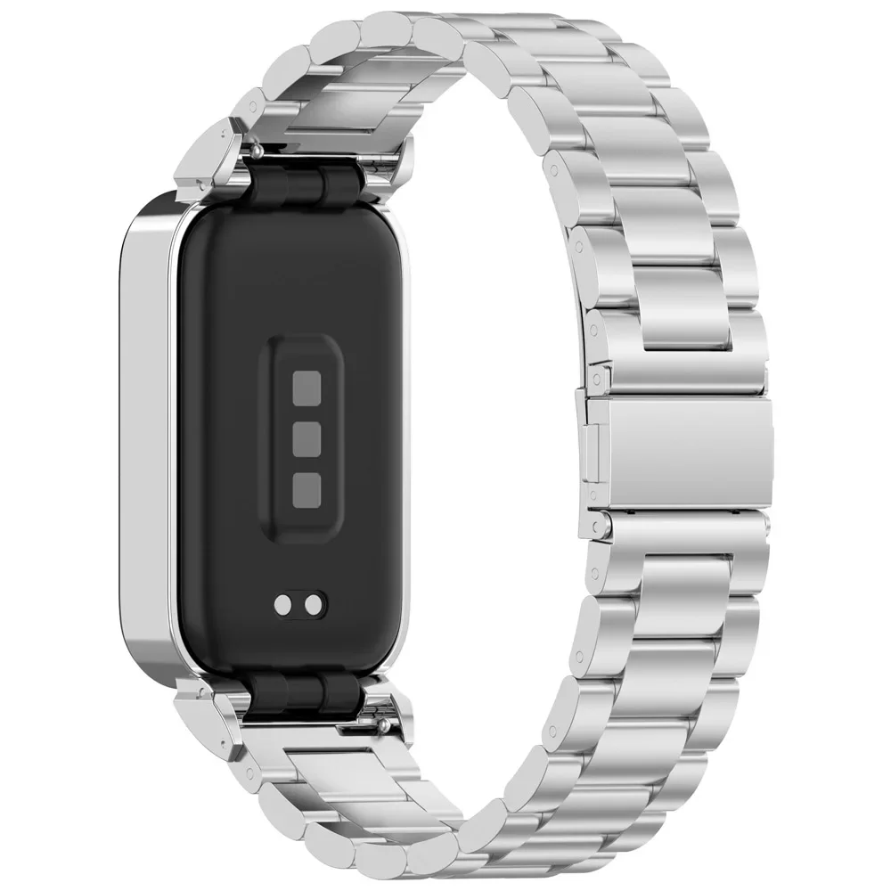 Copertura paraurti con cinturino in metallo per Xiaomi Band 9 Active Redmi Band 3 Smart Watch Cinturini sportivi con anello in acciaio inossidabile
