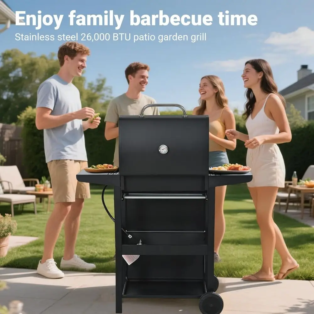 Propane Gas Grill 3-Burner,26,000 BTU Stainless BBQ Grill with Porcelain-Enameled Cooking Grates,Built-In Thermometer,Includes S