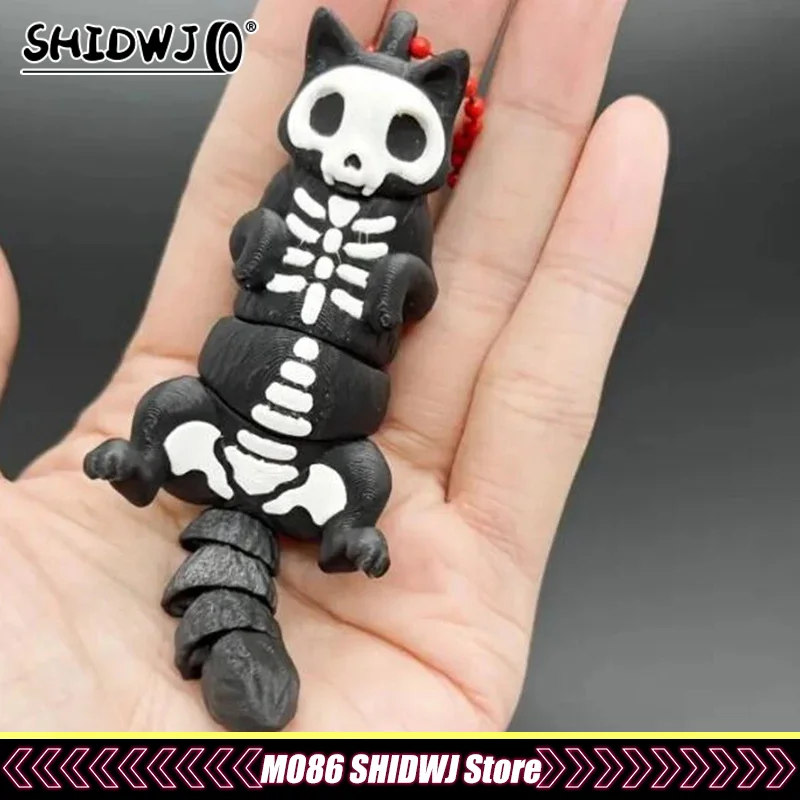 Portachiavi con gatto scheletro giocattolo stampato in 3D, chiave personalizzata, decorazione da appendere per zaino, ciondolo per auto, regali di Natale di Halloween