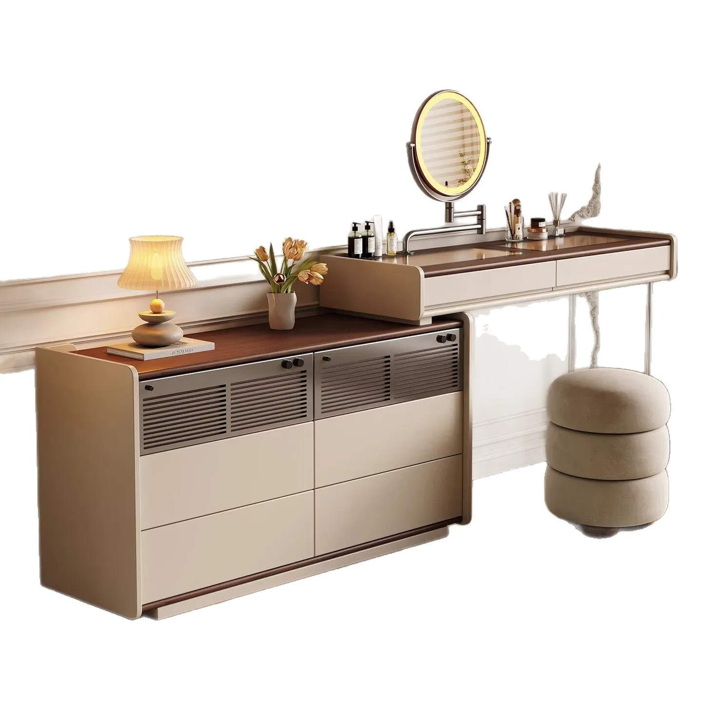 Yjq retro style dresser chest cabinet integrated makeup table bedroom bedside storage storage cabinet