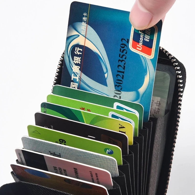 PU Credit Card Bag Multi Slot Card Holder Short Bank Card Cover Business Card Clip Zipper Vertical Handheld Bag for Women's Men'