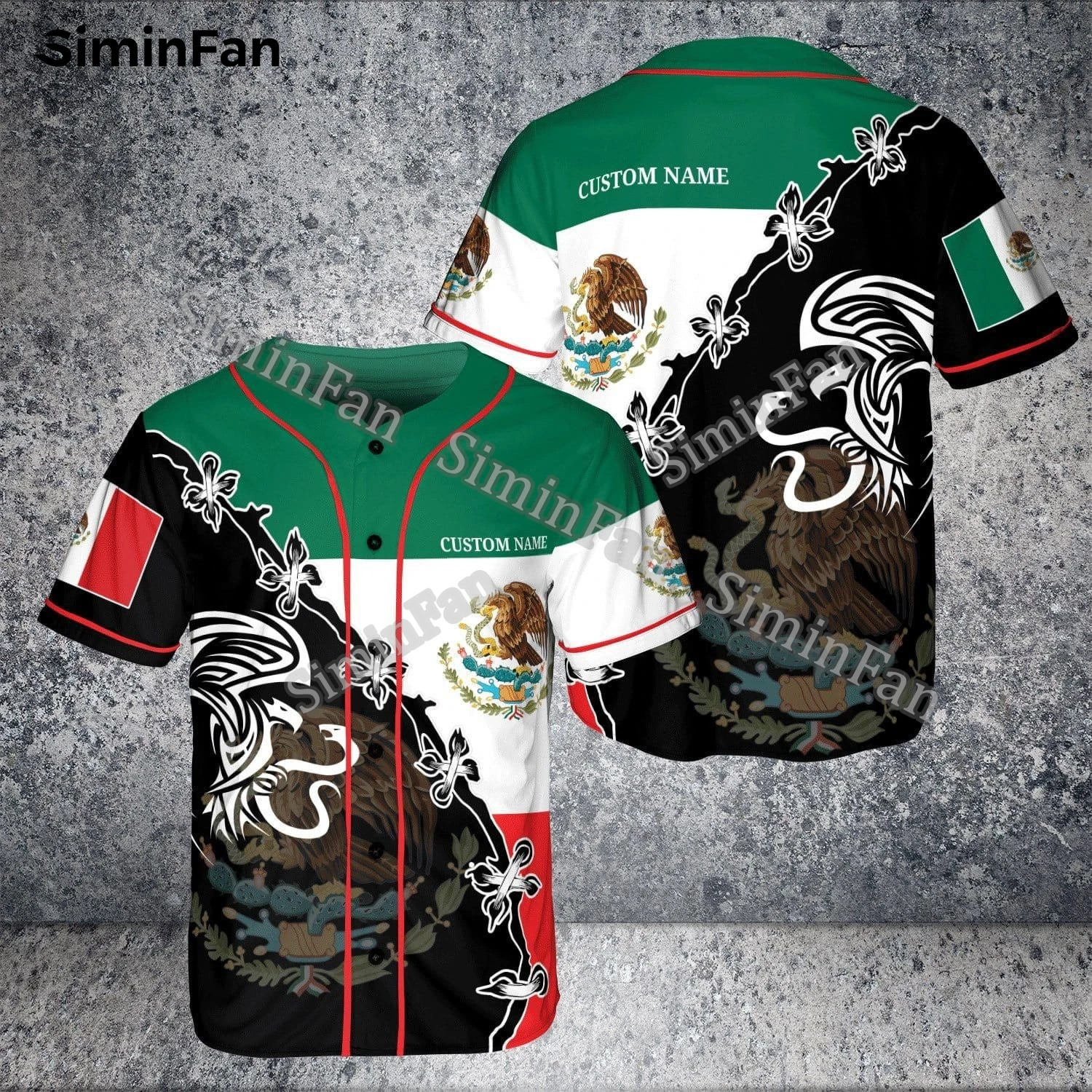 Custom Name Mexico Eagle Mens Baseball Jerseys Shirts 3D All Over Printed Male Summer Collarless Tee Unisex Sporty Tshirt Tops-3