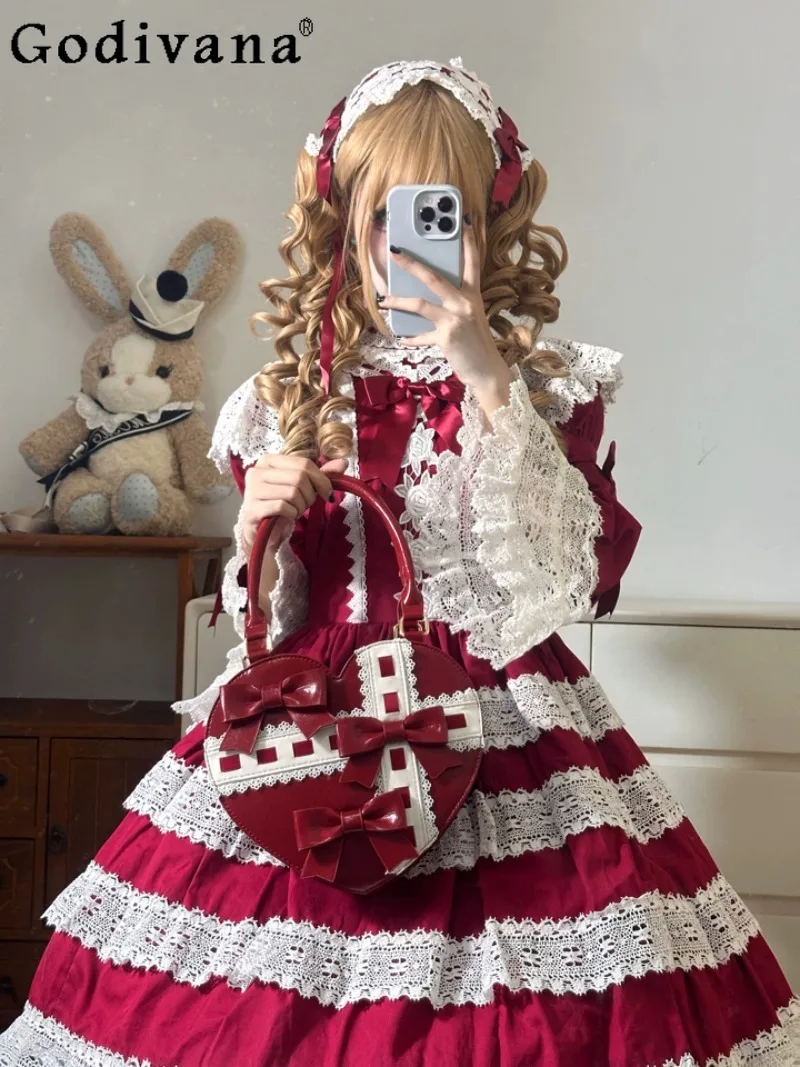 

Japanese Sweet Girl Lolita Handbag Bow Lace Cute Doll Feeling JK Uniform Small Capacity Love Crossbody Bag