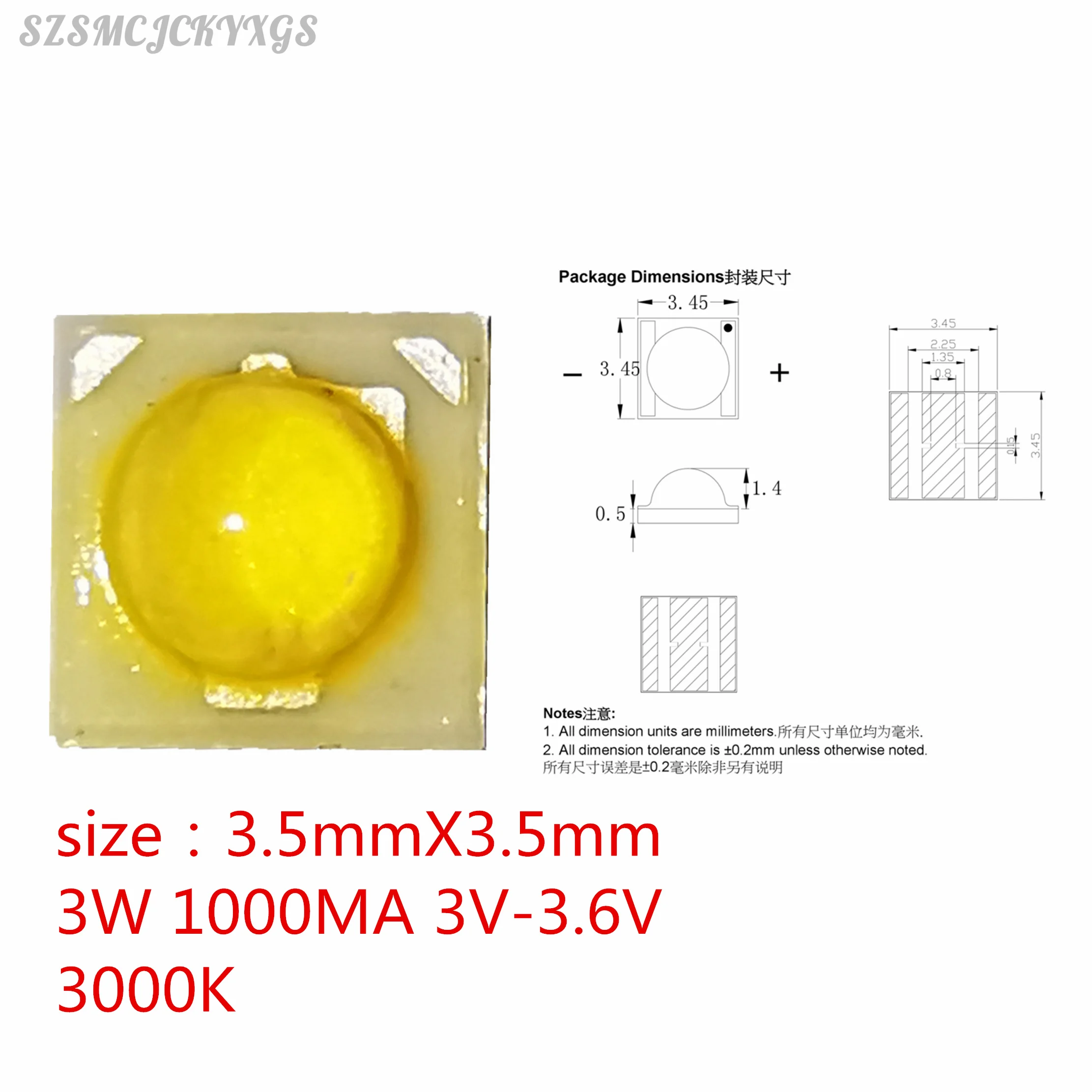 

200pcs 1W 3W 5W high power LED lamp beads xpg2 lamp beads 380lm ceramic 3535 XPG2 3W white light warm platinum yellow light