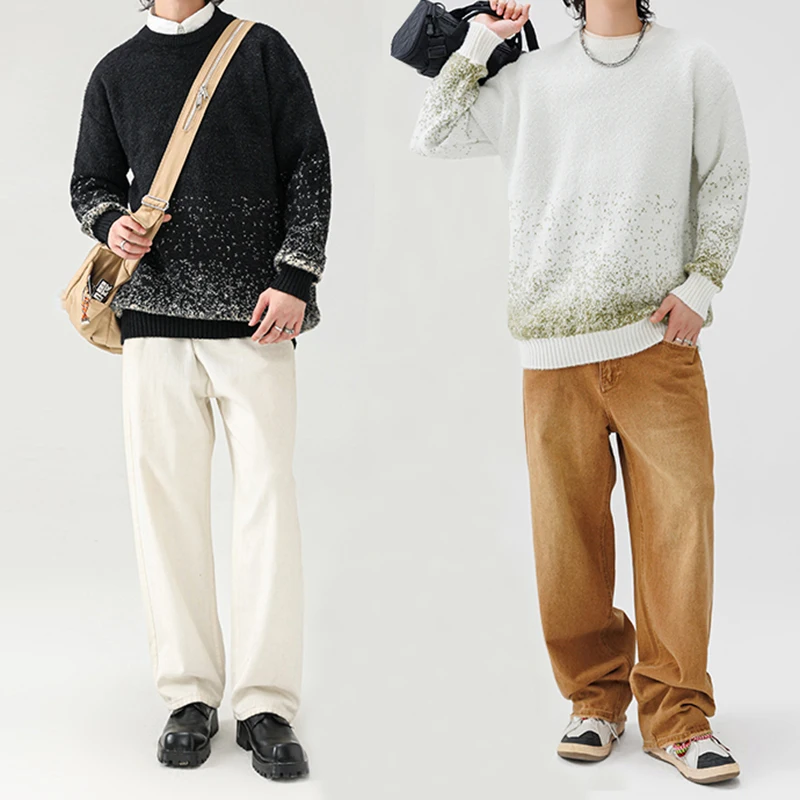 

Fashion Trend Gradient Loose Sweater Autumn And Winter Men's Casual Woolen Pullover Outdoor Upper Outer Garment Man Clothing