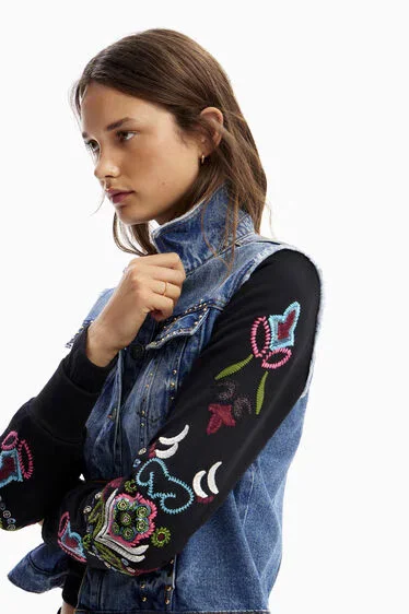 Foreign trade original single Spanish heavy industry embroidered bead stitching denim jacket jacket